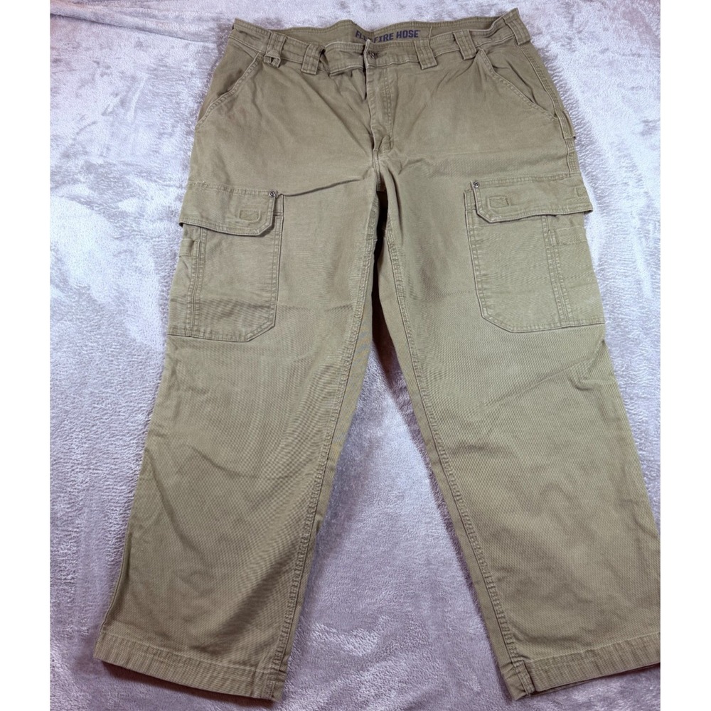 Duluth Trading Flex Fire Hose Cargo Pants 42x29 Khaki Work Utility Canvas
